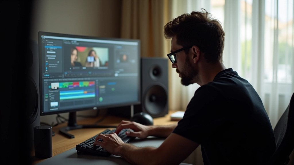 Profissional de correção de cor trabalhando em projeto de motion graphics com software especializado
