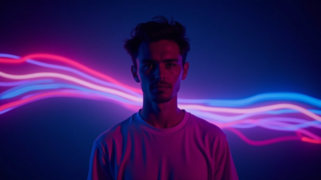 Efeito de luz neon brilhando contra fundo escuro com traços de movimento